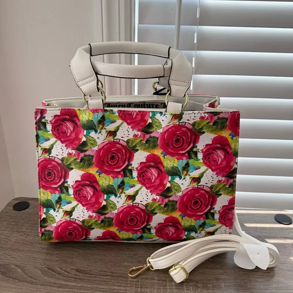 NWT Juicy Couture Floral Rose Tote Bag Purse Pink White Shoulder Crossbody